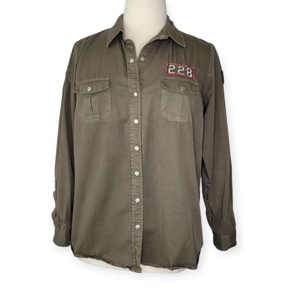 Torrid Army Style Patch Camp Shirt Green 1